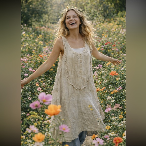 Magnolia Pearl Dresses & Skirts - Magnolia Pearl Cottage Farm Dress in Heavy Linen -Oatmeal